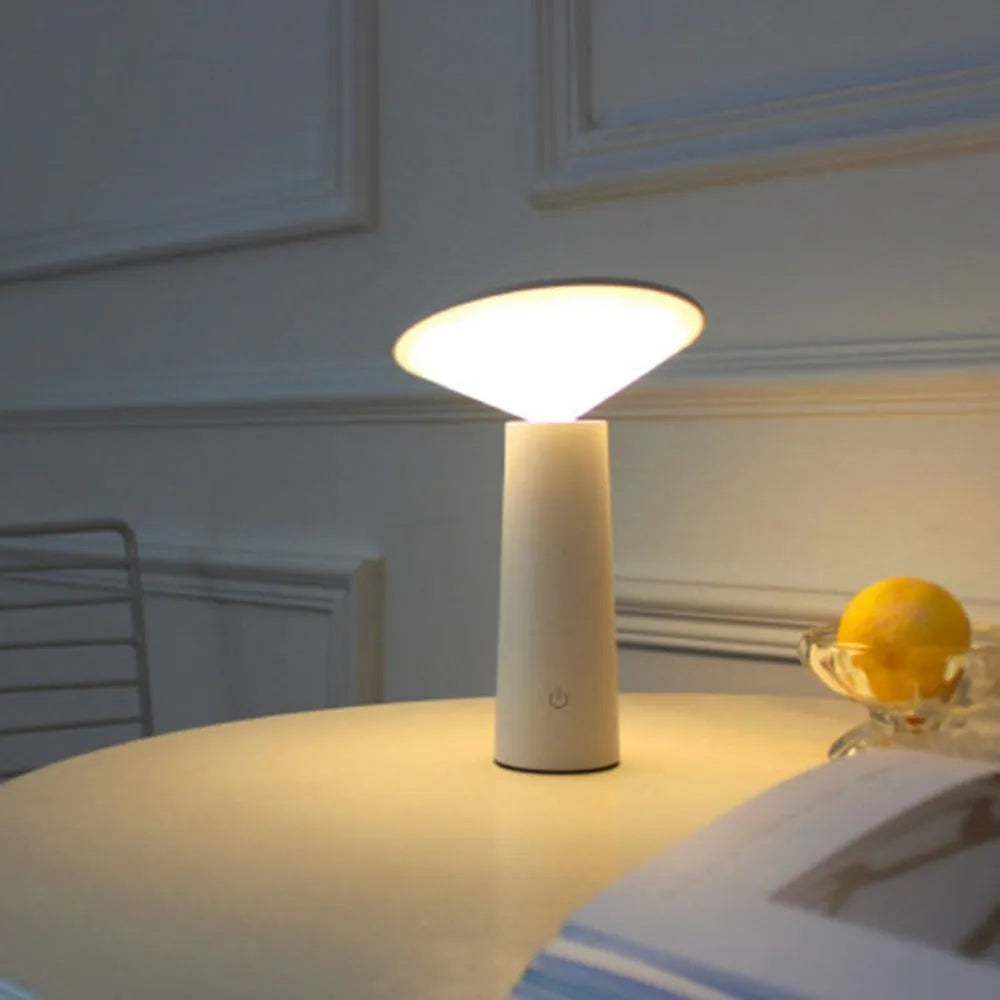 Black or white USB rechargeable LED reading lamp with touch sensor and adjustable lamp head.