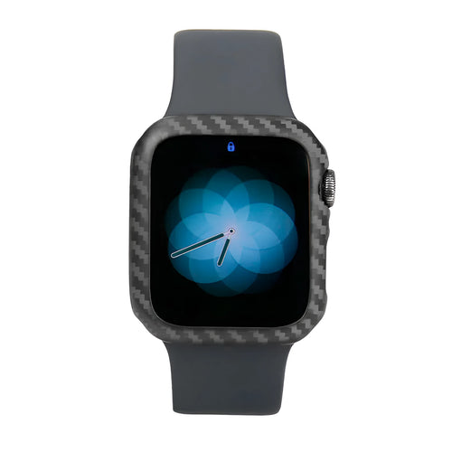 Apple Watch Series 4 carbon fibre half wrap leather case in bright black and matt black