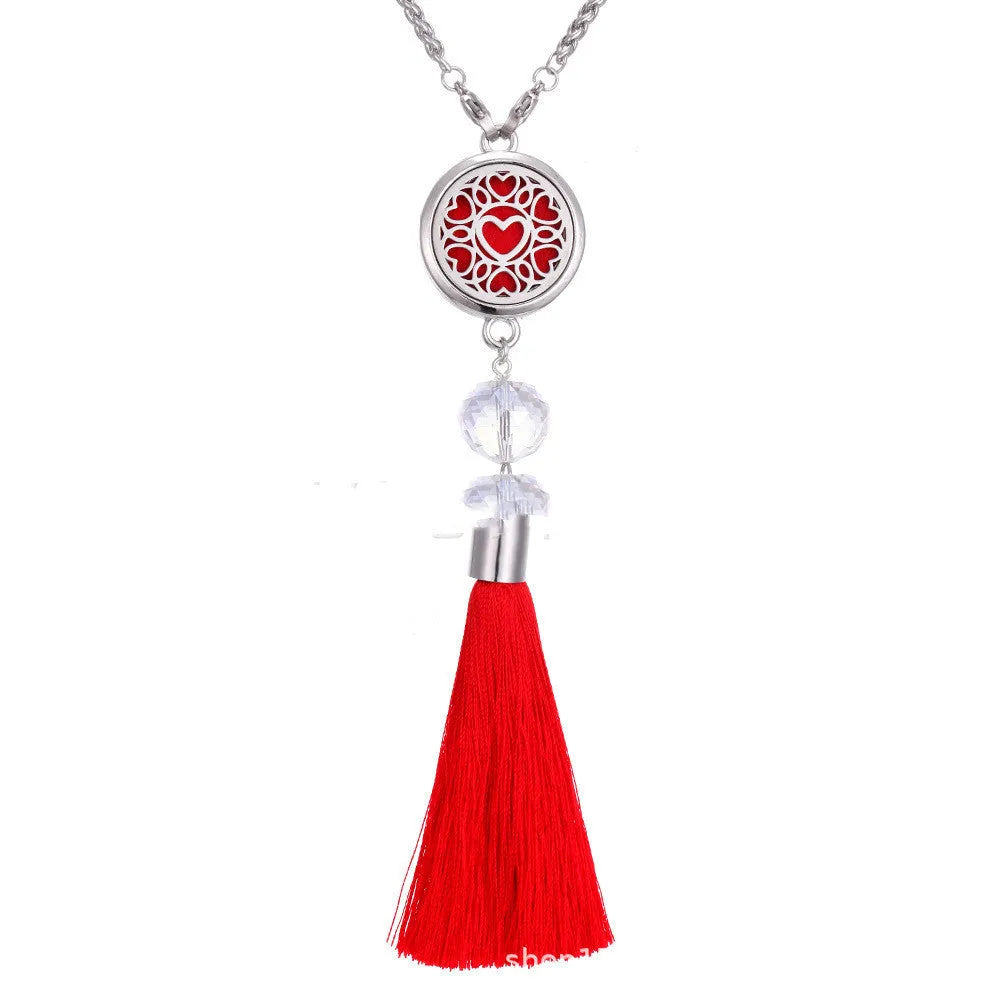 Tassel-design alloy car pendant diffuser with 50cm chain and coloured cotton pads for aromatherapy
