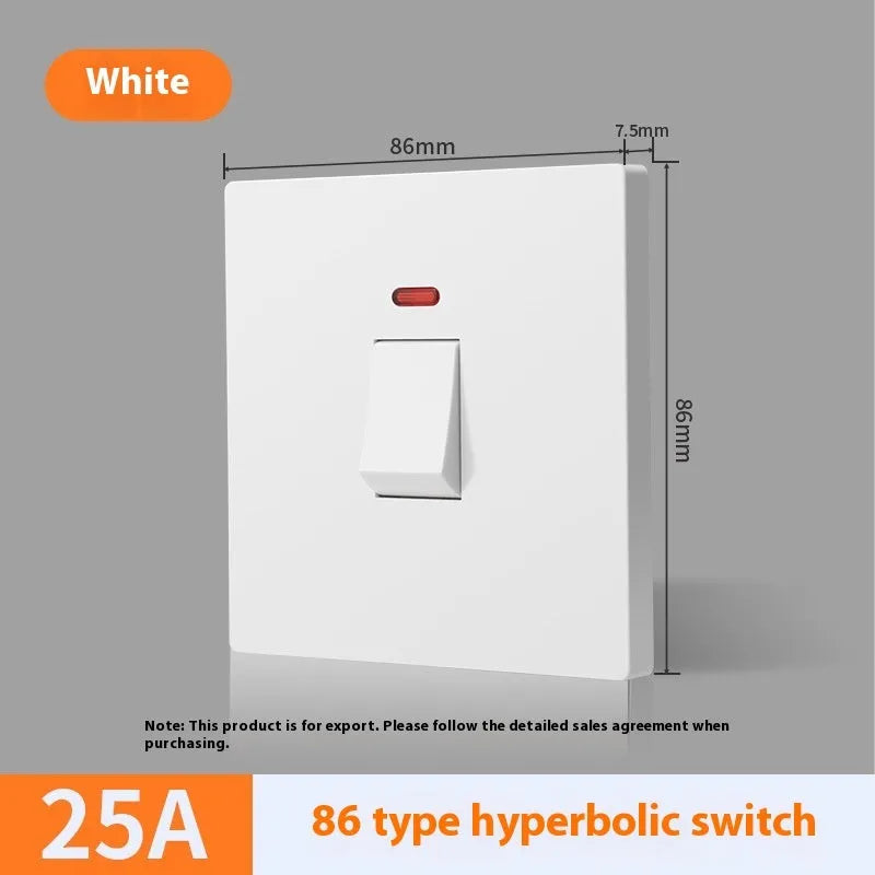 Gold, grey, and white illuminated high-current 3-pole electrical switch for appliances.
