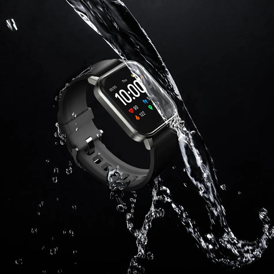 Black waterproof smart bracelet with 1.4 inch touchscreen display on silicone wristband