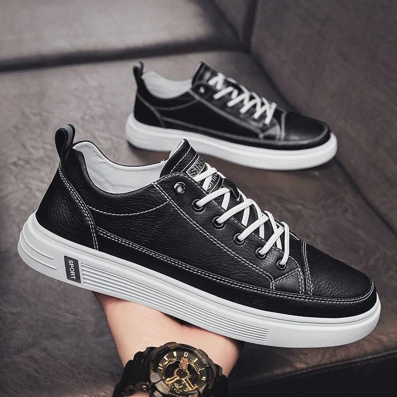 Men's casual white summer shoes with round toe and flat bottom low heel design