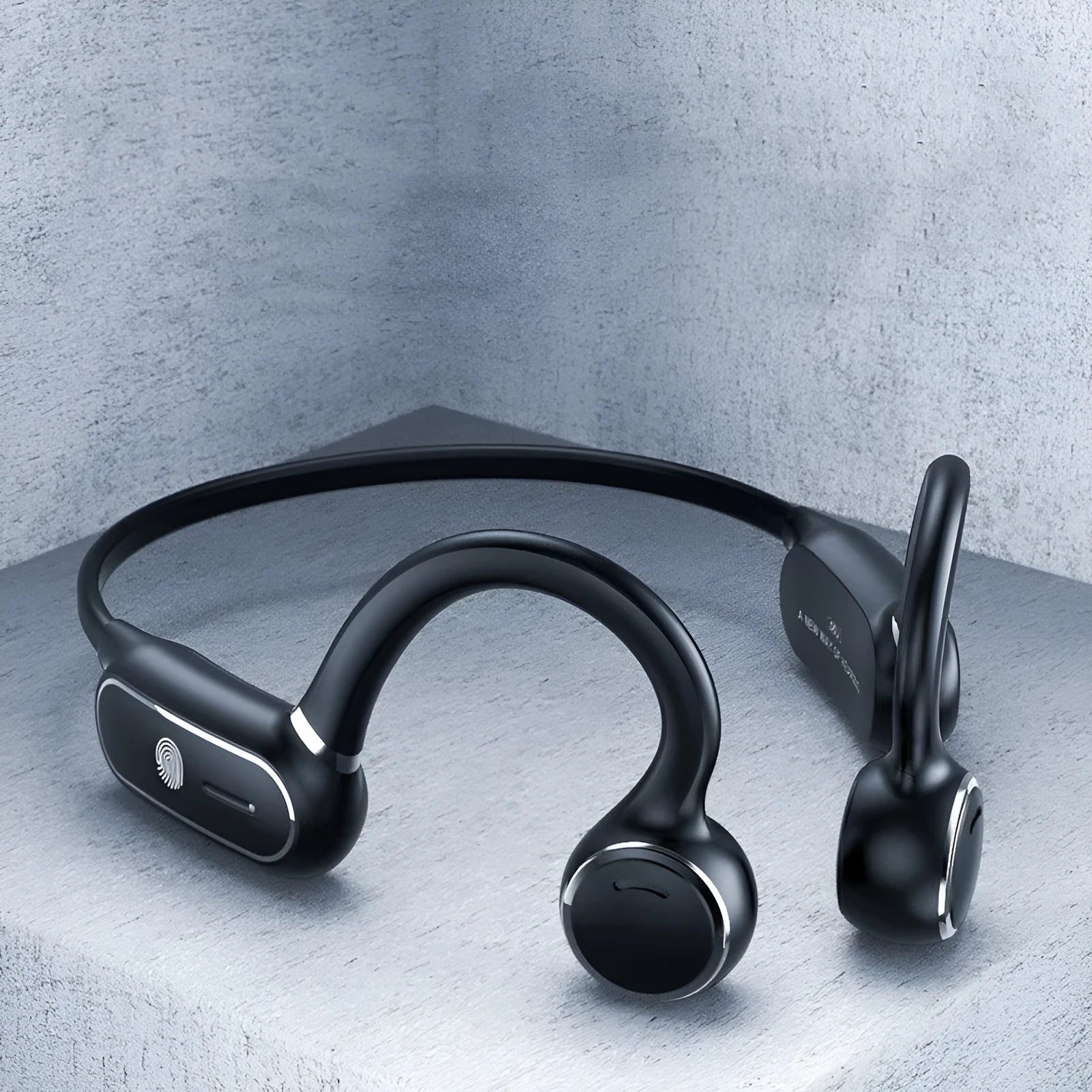Black air conduction wireless earphone with ear-hook design and open speaker