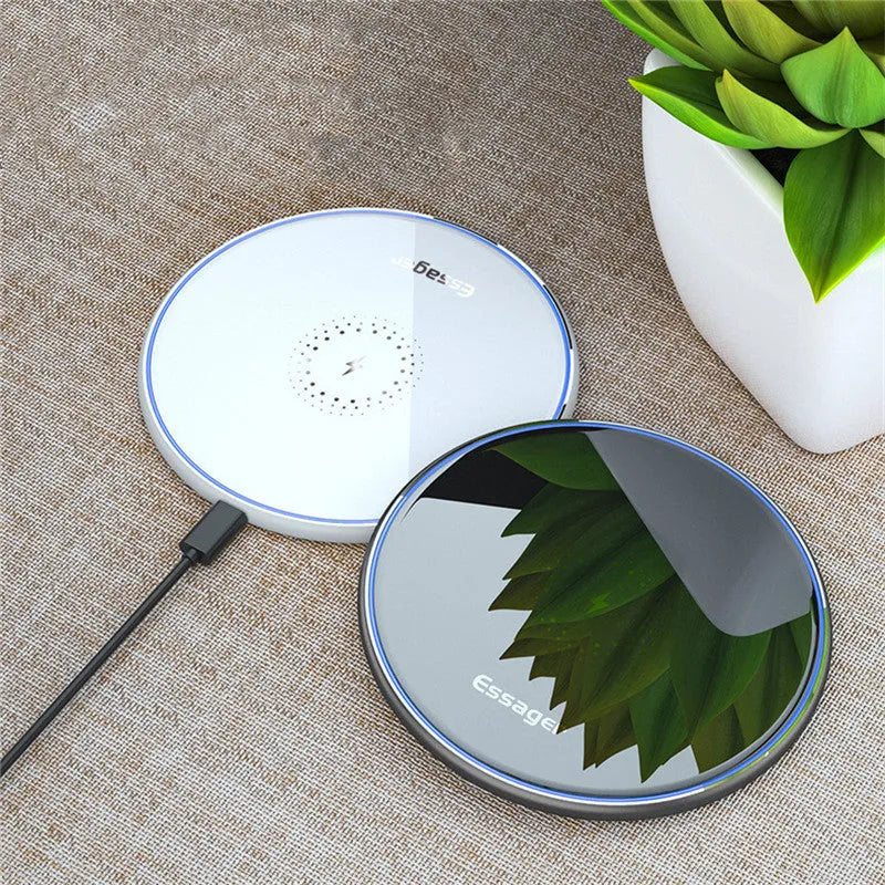 Black aluminium alloy wireless charging pad with LED indicator light