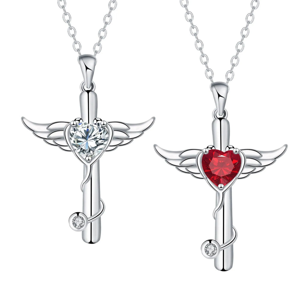 Personality wings cross stethoscope necklace in electroplated copper with red or white diamond finish