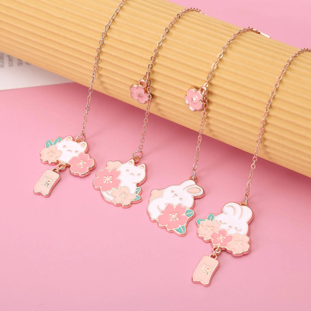 Metal pendant bookmark with cherry blossom cat design for journal decoration