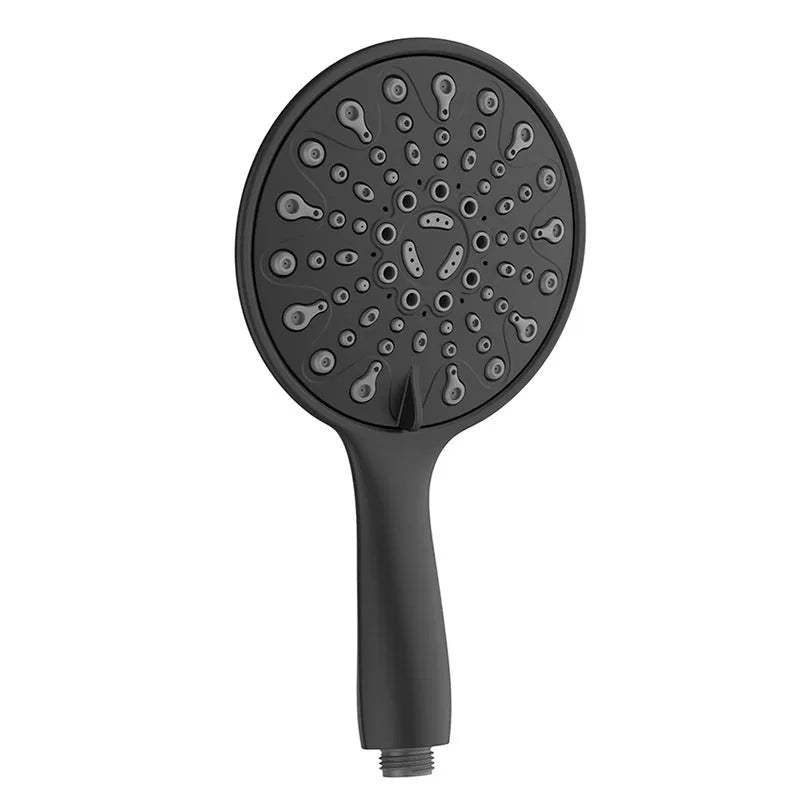 Six-inch diameter handheld shower head with an electroplated chrome finish, showing multiple spray face settings.