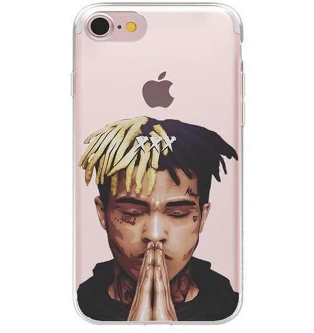 Clear matte iPhone case with a printed XXXTentacion graphic design.