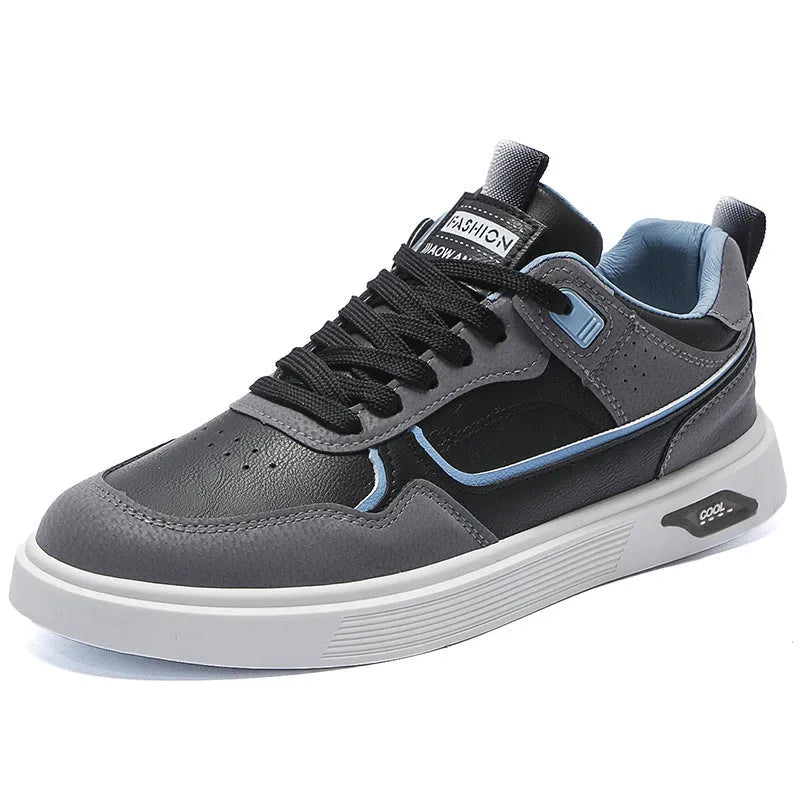 Men's canvas board shoes in black with mesh lining and leather stitching details