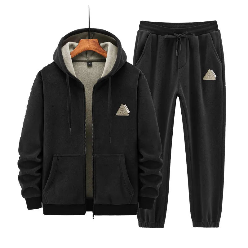 Cashmere hooded sweater and cotton pants sports suit set in grey colour