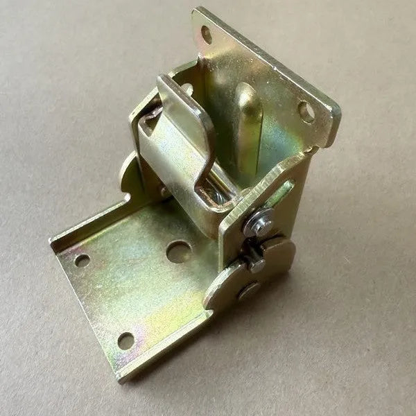 Furniture folding hinge with adjustable angle mechanism in various electroplated finishes including black bronze and nickel silver.