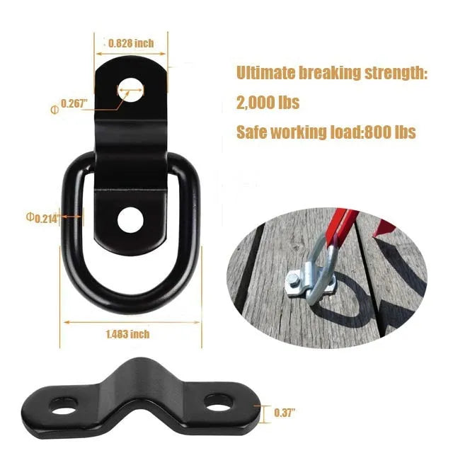 Black galvanised pull ring floor hook for truck cargo securing with carbon steel construction