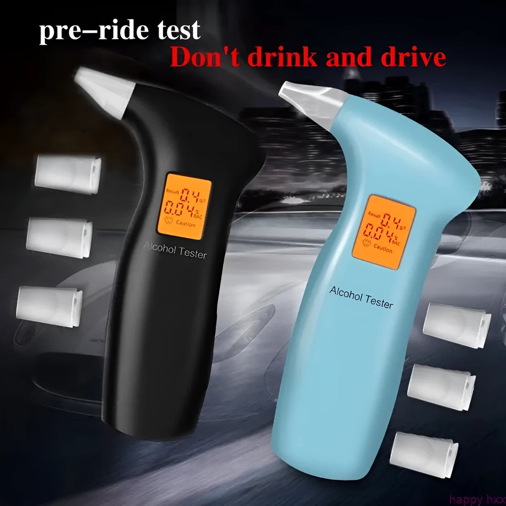 Portable orange light breath alcohol tester with replaceable mouthpieces for driver screening