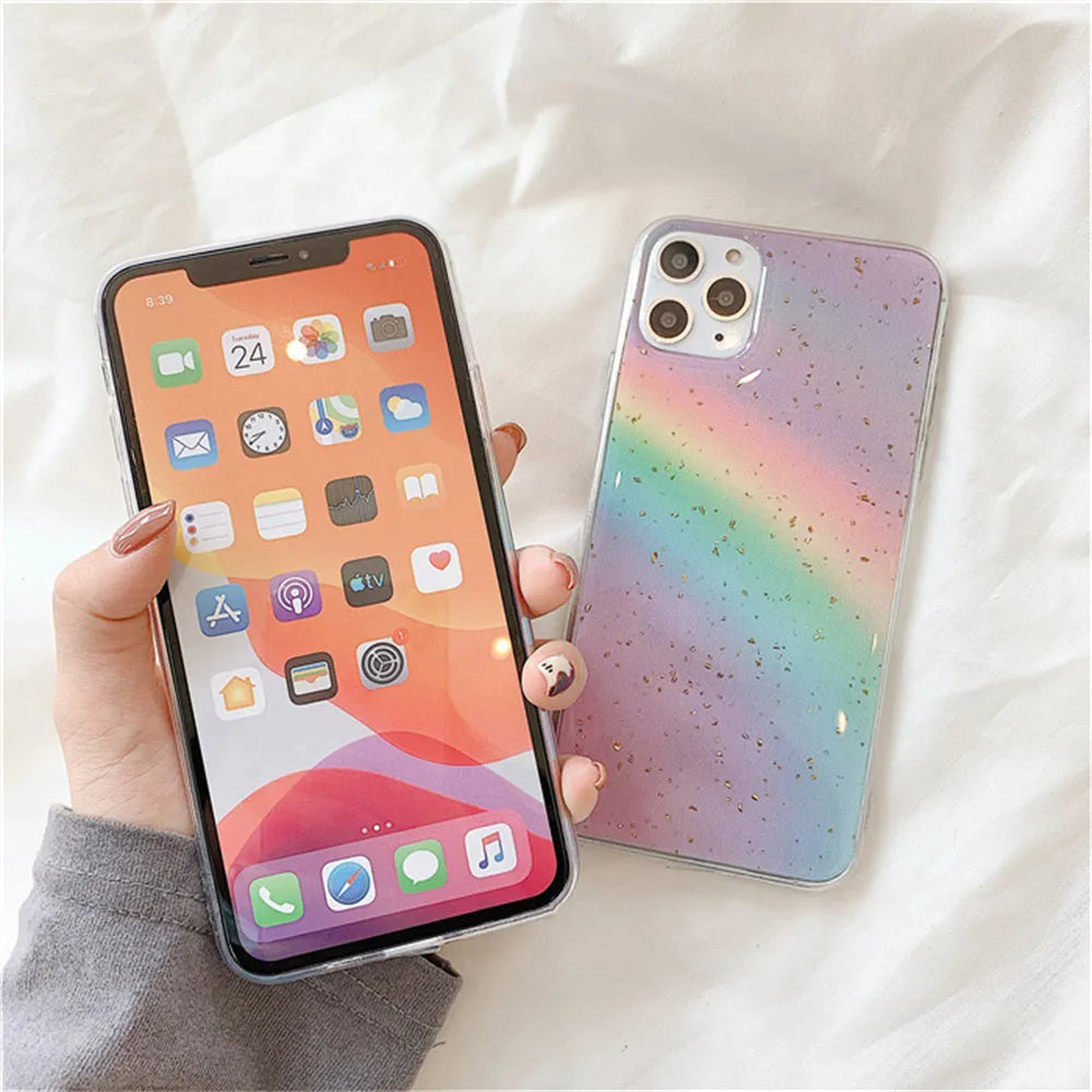 Rainbow gradient striped TPU phone case for iPhone with Japanese and Korean style design elements
