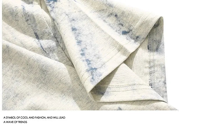 Grey tie dye printed men's loose fit cotton T-shirt with short sleeves and round neck collar