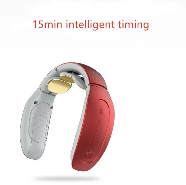Red and white intelligent cervical massager with display showing six power modes