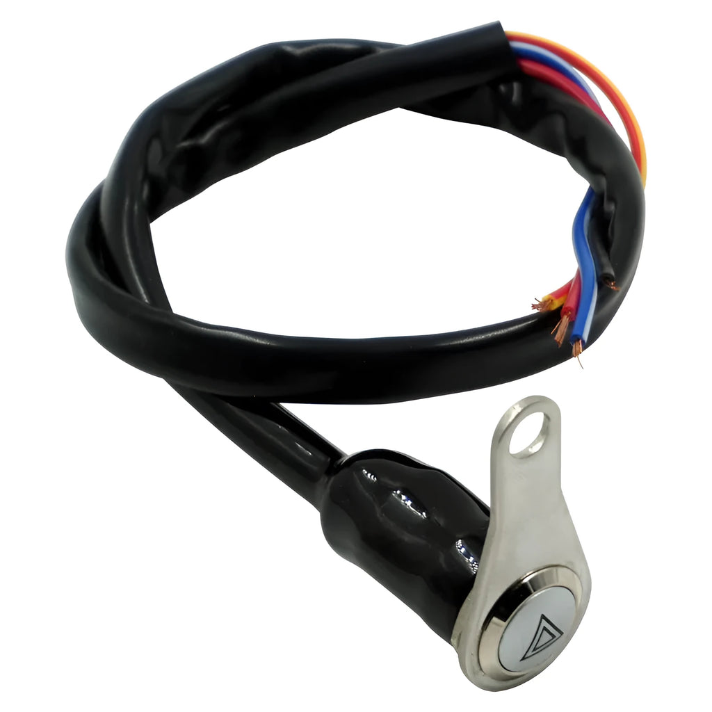 Black stainless steel motorcycle switch with metal button and illuminated light ring for double flash control