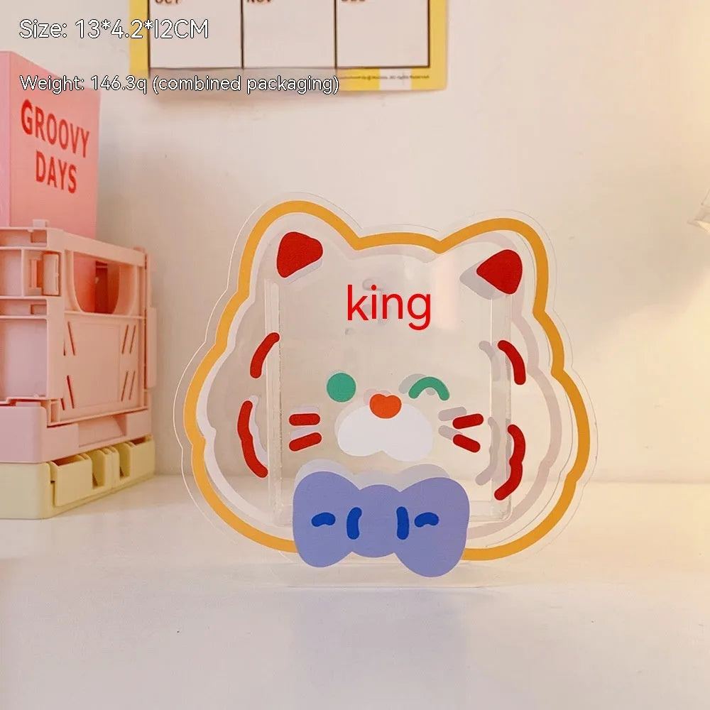Clear square acrylic storage box with cute cartoon design options including strawberry rabbit and poached egg