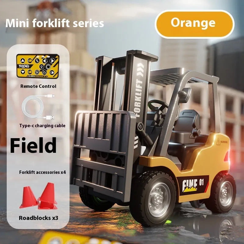 1:64 scale alloy Bluetooth remote control forklift toy with four accessories and three obstacles