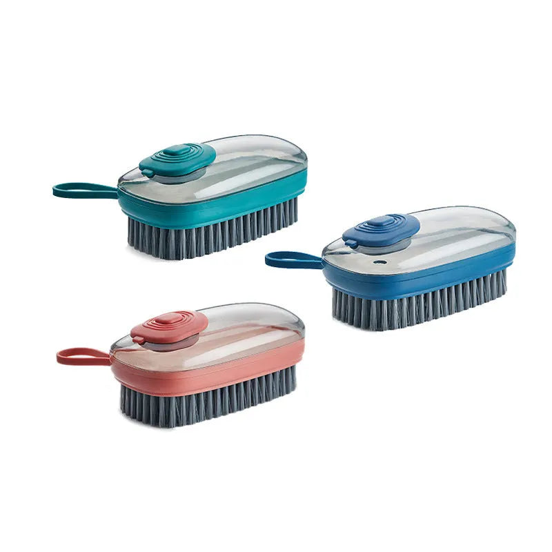 Blue automatic liquid cleaning brush with ergonomic grip for shoes and laundry on a white background.
