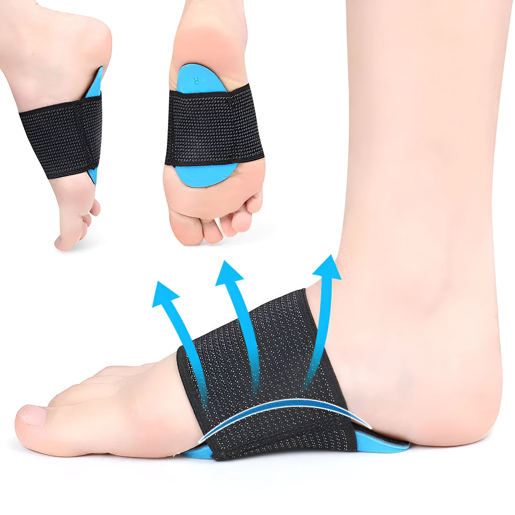 Blue elastic bandage foot pad with arch support for adult and children sizes