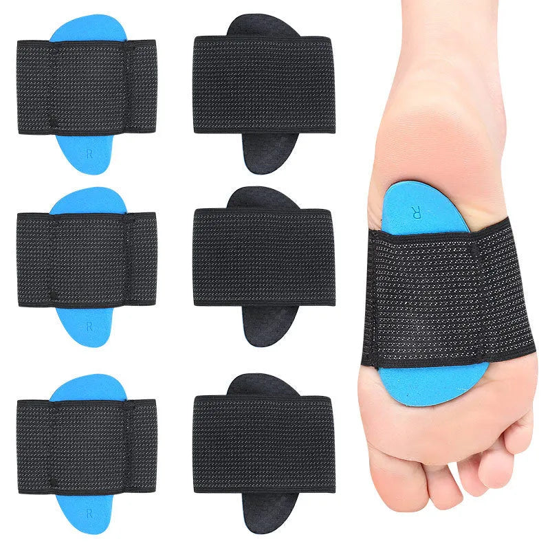 Blue elastic bandage foot pad with arch support for adult and children sizes