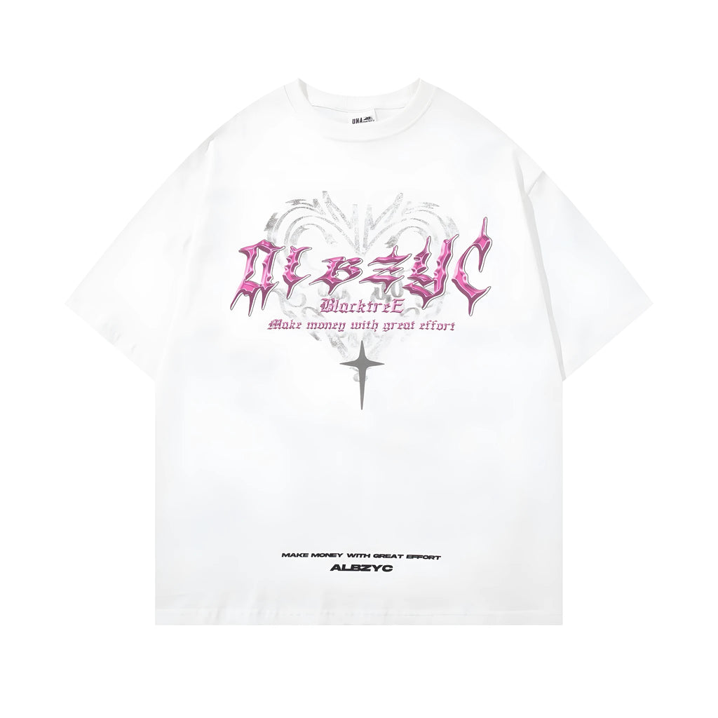Men's loose fit retro printed cotton t-shirt in black or white colour options