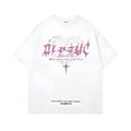 Men's loose fit retro printed cotton t-shirt in black or white colour options