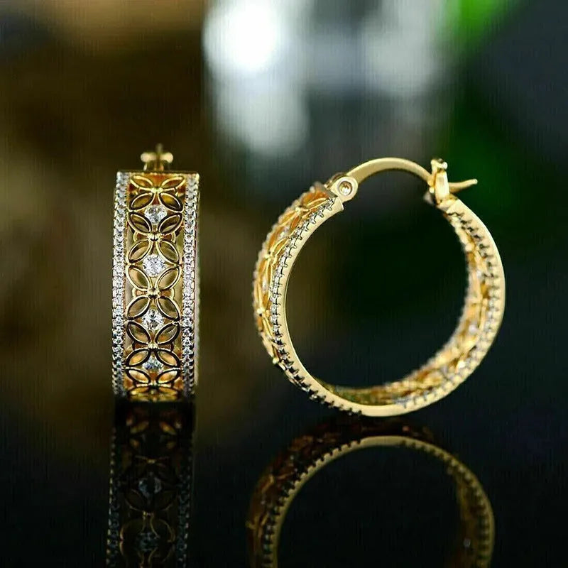 Yellow gold geometric horse eye flower butterfly clip-on copper earrings for women