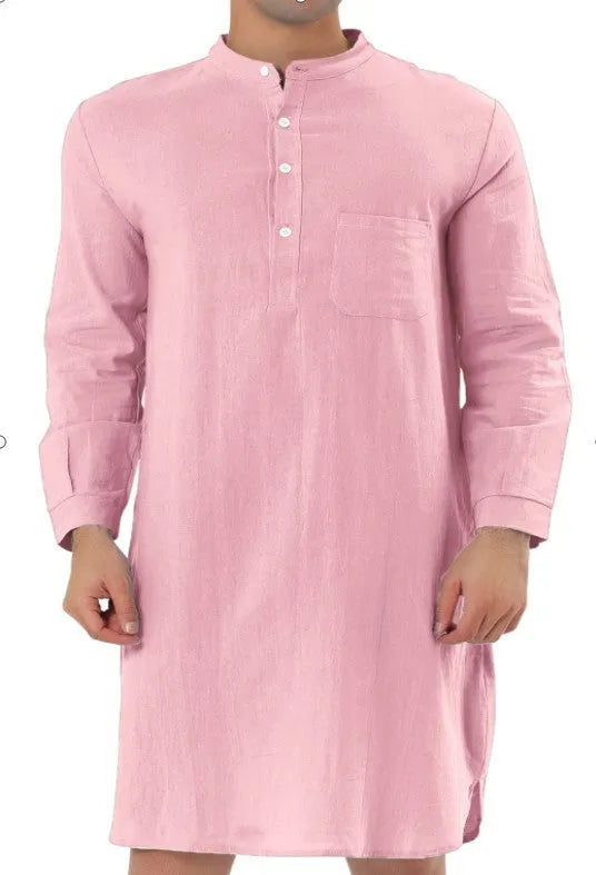 Men's cotton shirt robe in multiple colour options with Asian sizing from S to XXL