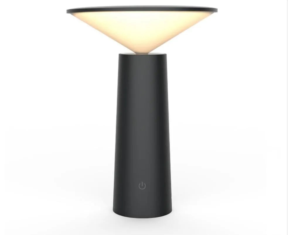 Black or white USB rechargeable LED reading lamp with touch sensor and adjustable lamp head.