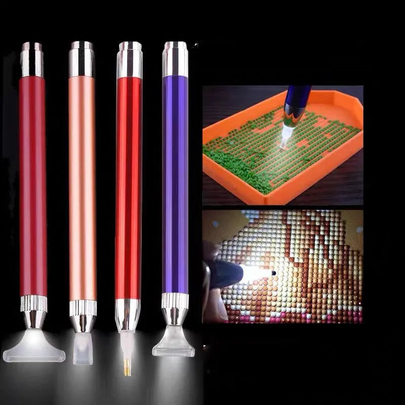 Aluminium alloy luminous single-head drill pen for diamond painting in blue, gold, or red colour