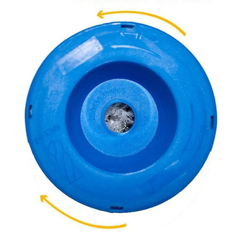 Blue electric drill dust cover accessory for collecting debris when drilling holes.
