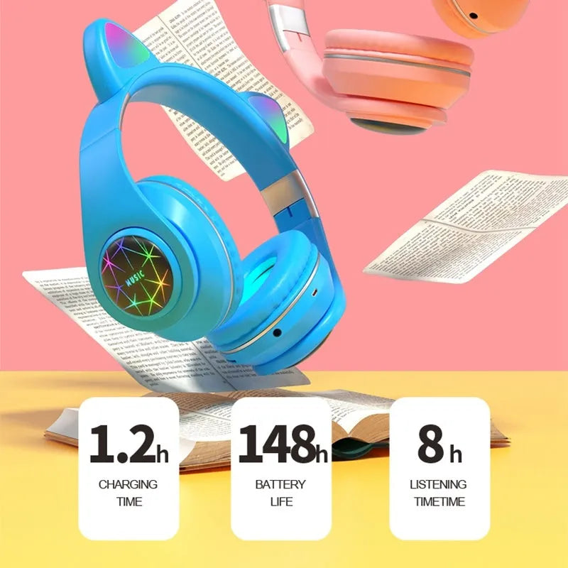 Cat ear wireless Bluetooth sports headset in six colour options with head-mounted design