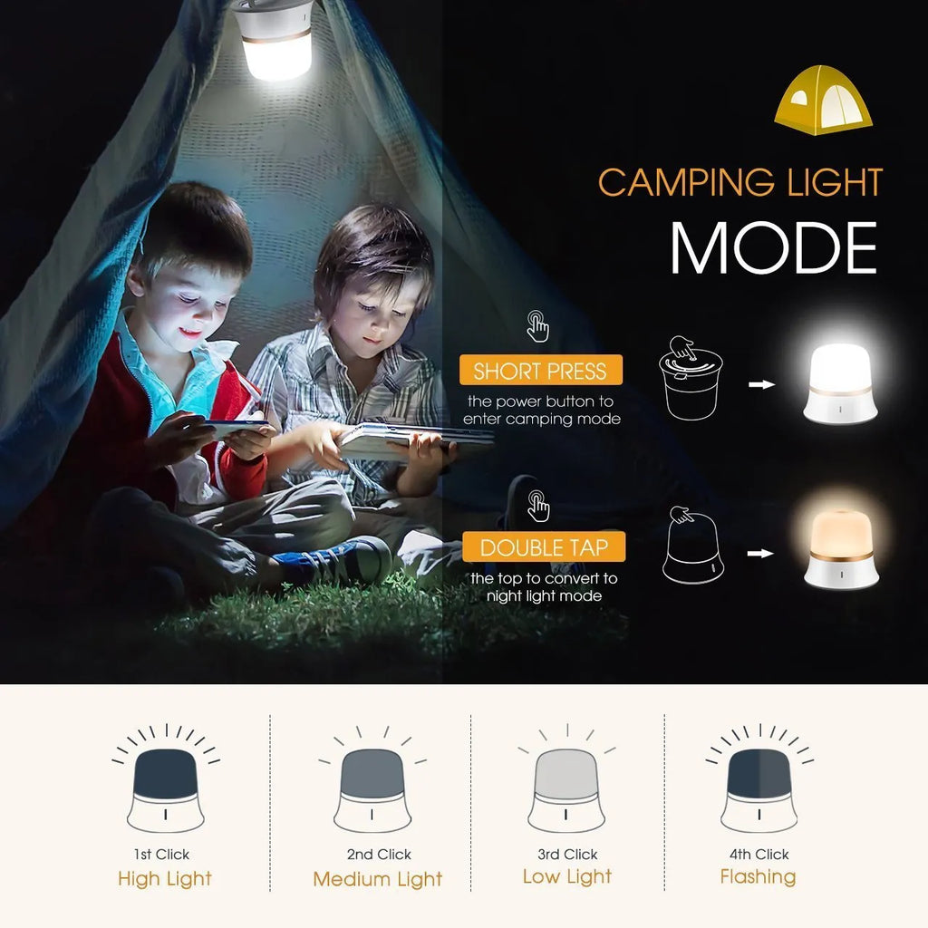White touch-control baby night light with motion sensor on a nursery bedside table.