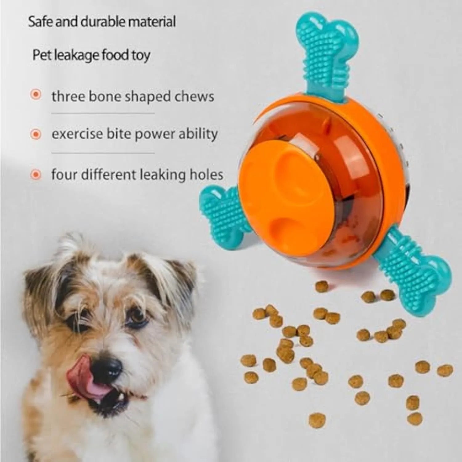 Blue interactive dog chew toy with rubber bones functioning as slow feeder for small medium dogs