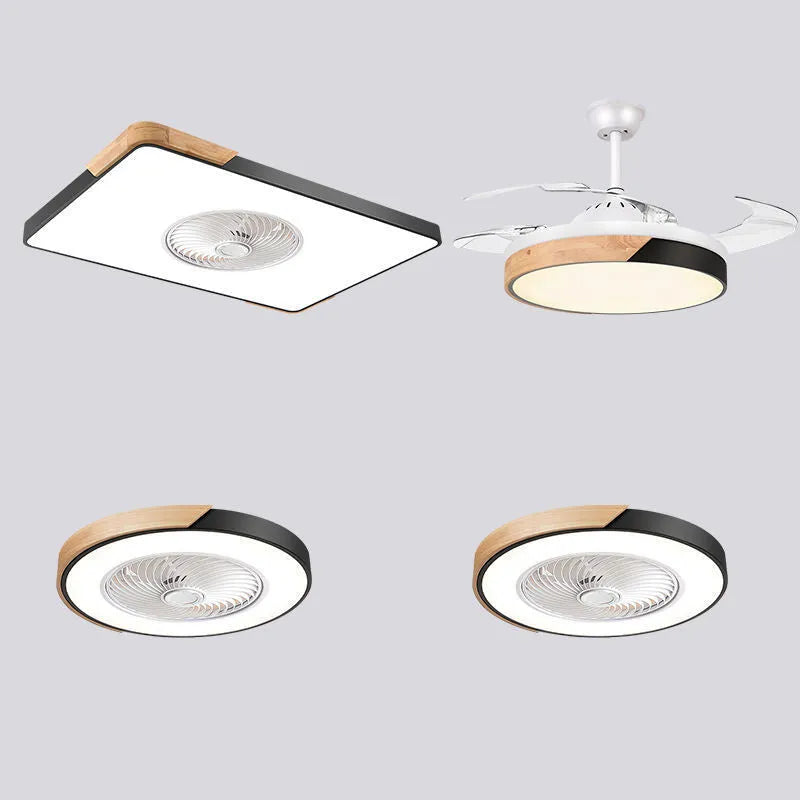 Nordic solid wood ceiling fan light with PVC shade in rectangular, round, or square options