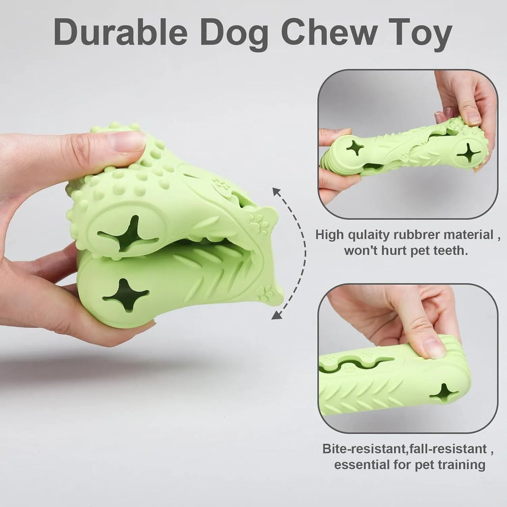 Natural rubber bone-shaped dog chew toy for aggressive chewers in blue, green and orange colours