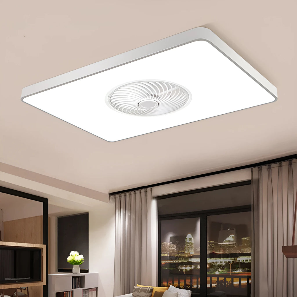 Nordic solid wood ceiling fan light with PVC shade in rectangular, round, or square options
