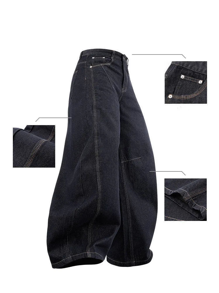 Men's wide leg denim trousers in original cow colour with American fashion styling