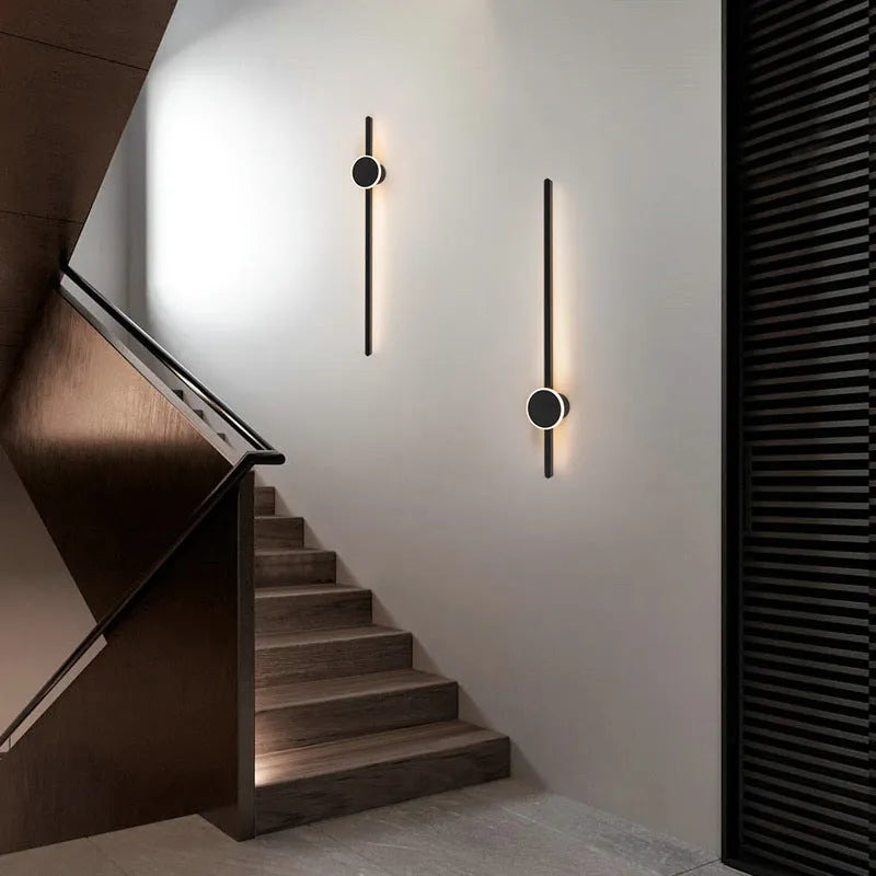Black and white grid-free pole gate bedside strip wall lamp with acrylic shade and three-colour LED light