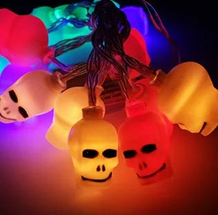 Halloween LED string lights with pumpkin, ghost and bat pendants on 1.2 metre battery-powered cord