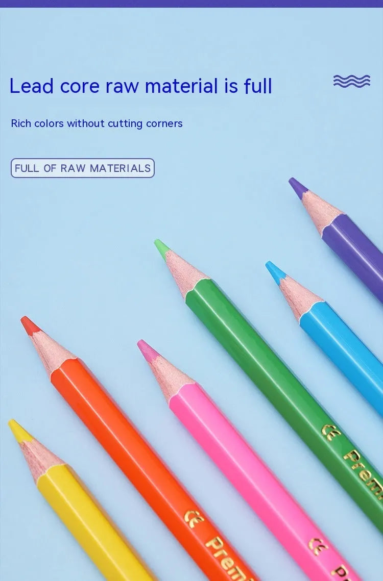 Wooden double-head colour pencil set for drawing, showing 12-piece and 6-piece configuration options.