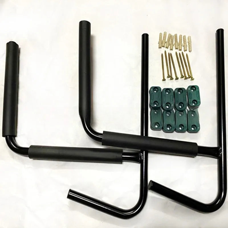 Carbon steel kayak and surfboard wall storage hanger rack.