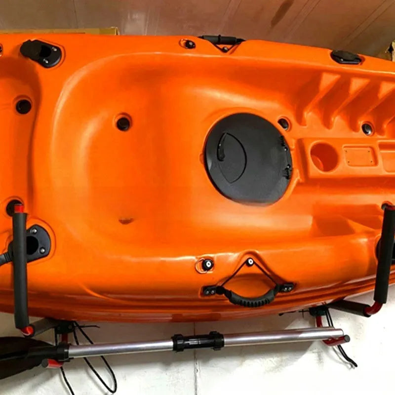 Carbon steel kayak and surfboard wall storage hanger rack.
