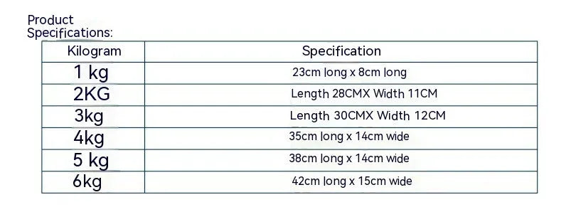 Track and field legging sandbags with Oxford cloth construction showing six weight options from 1kg to 6kg