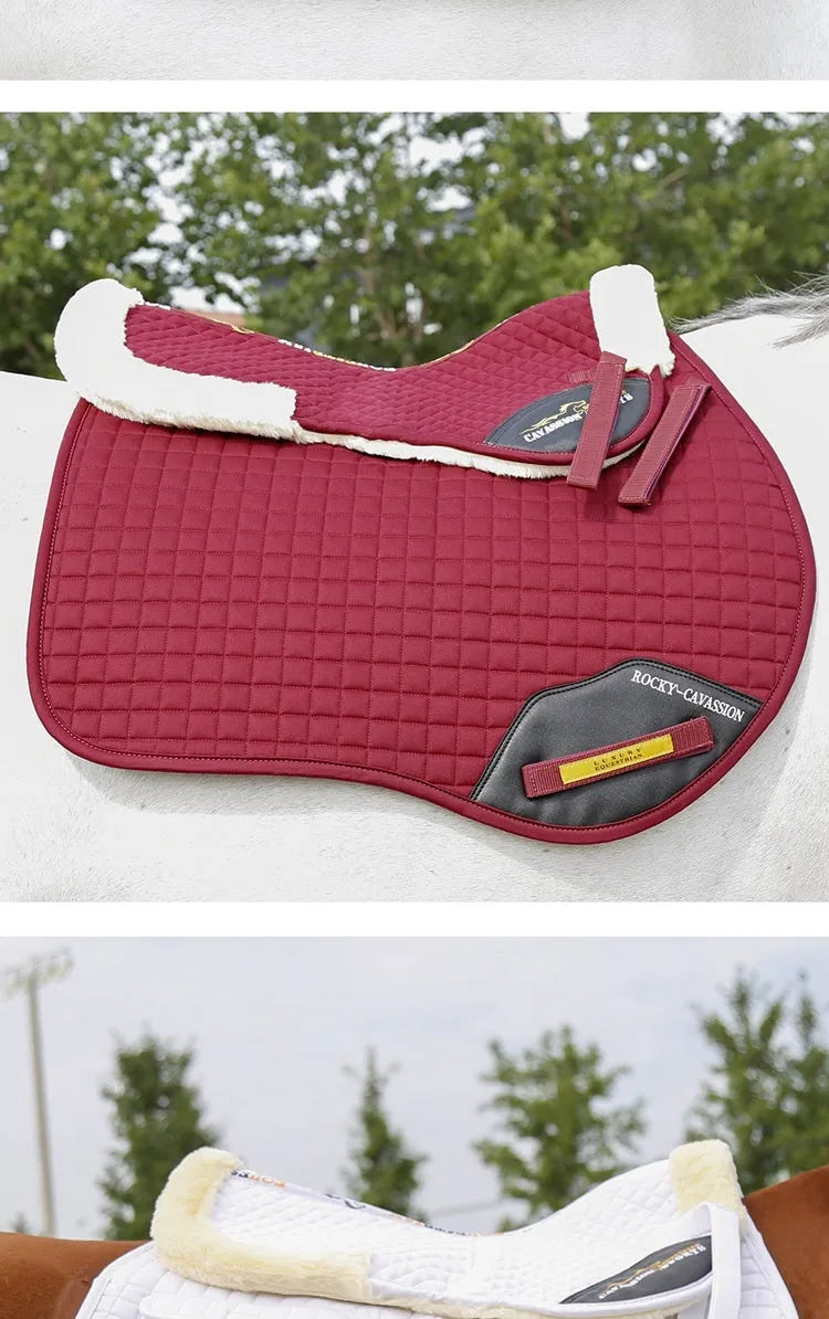 Wool riding saddle pad for shock absorption and waist protection during equestrian and cycling activities