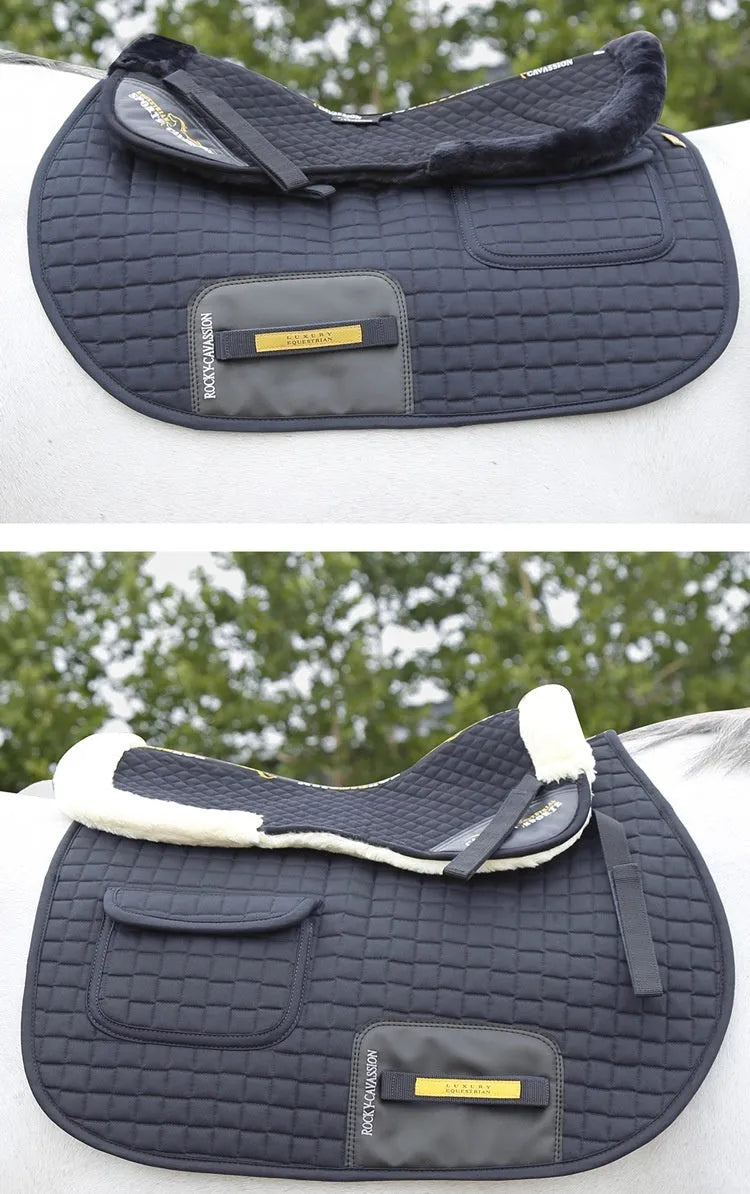 Wool riding saddle pad for shock absorption and waist protection during equestrian and cycling activities