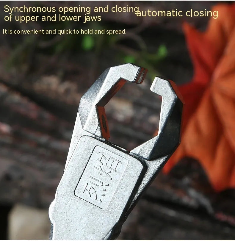 Zinc alloy hand-held flame dispenser tool with two-axis harpoon clip release mechanism