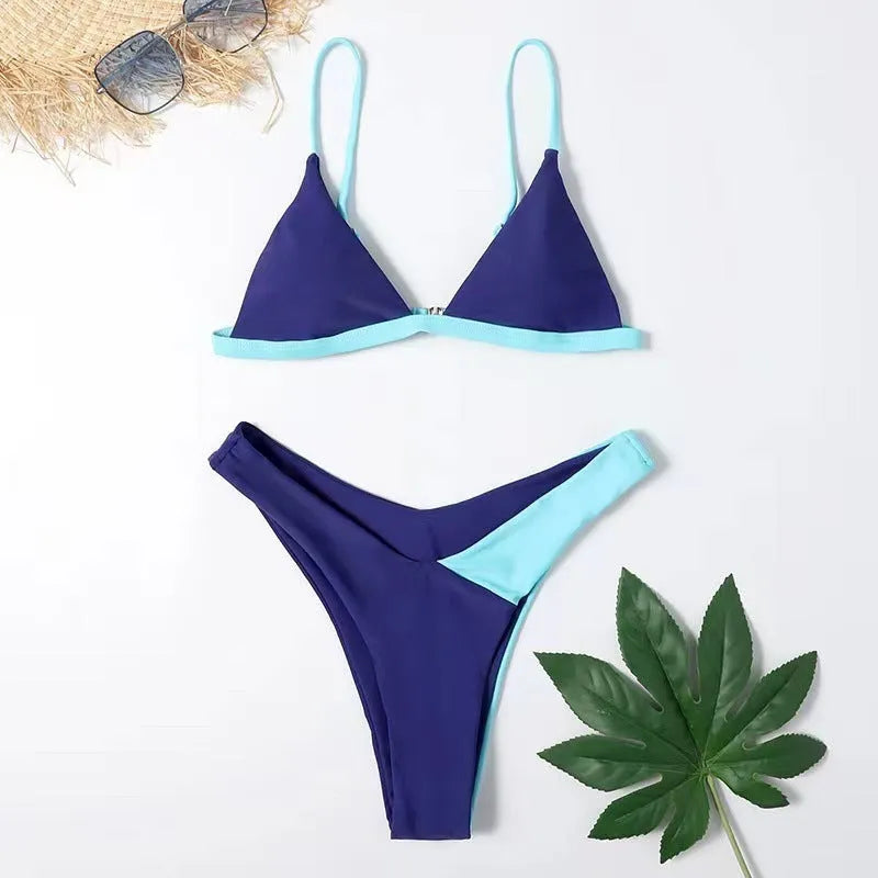 Women's European style nylon swimsuit briefs set with matching bra in pattern colours